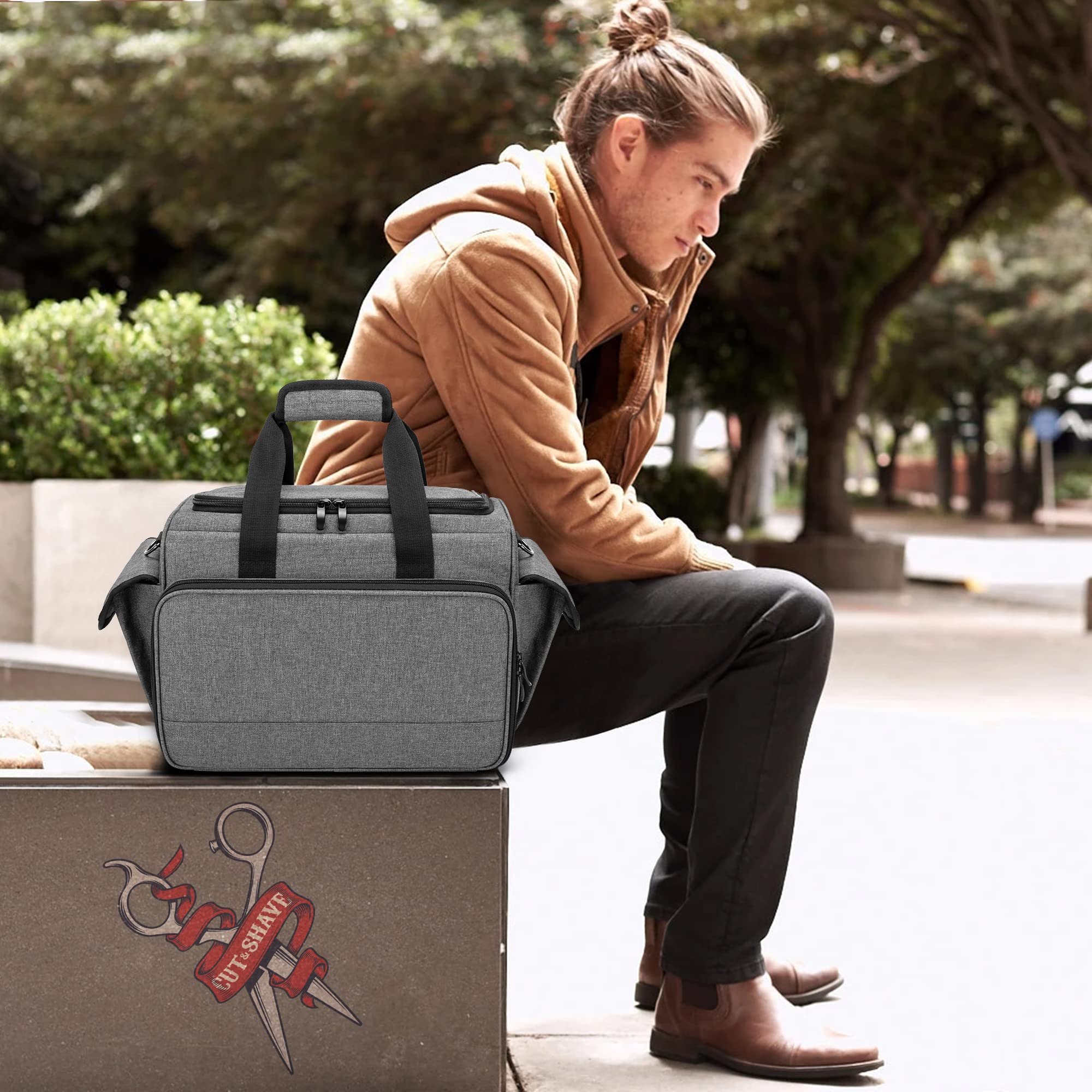 BAFASO Borsa da Parrucchiere Professionale con Divisori Regolabili, Valigetta per il Trasporto di Barbiere (Nessun Accessorio), Grigio