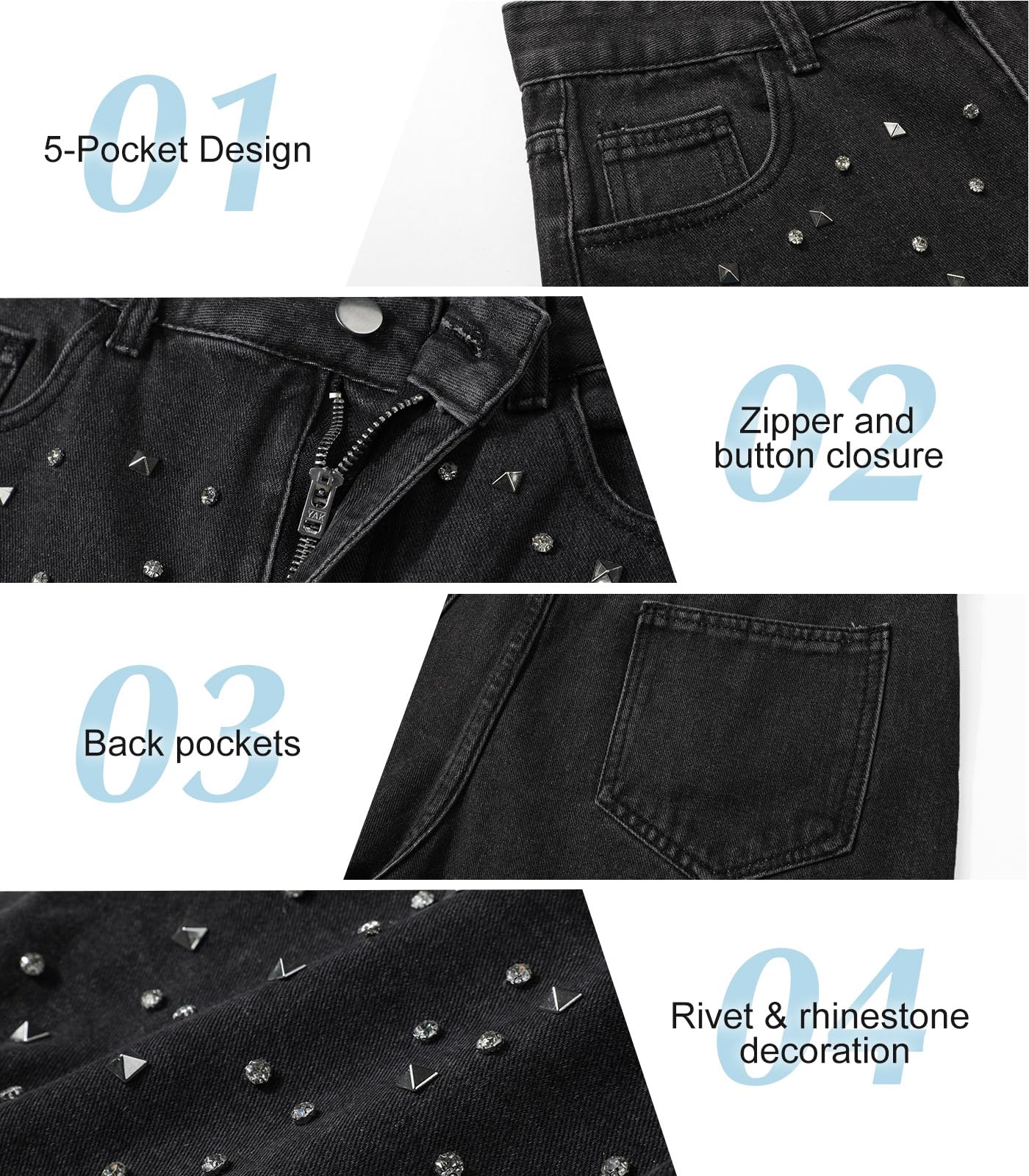 Pantaloncini Casual in Denim da Donna Vita Media Regular Fit Pantaloni Corti Impreziosito da Strass Irregolari e Scintillanti Shorts di Jeans Estate con Tasche