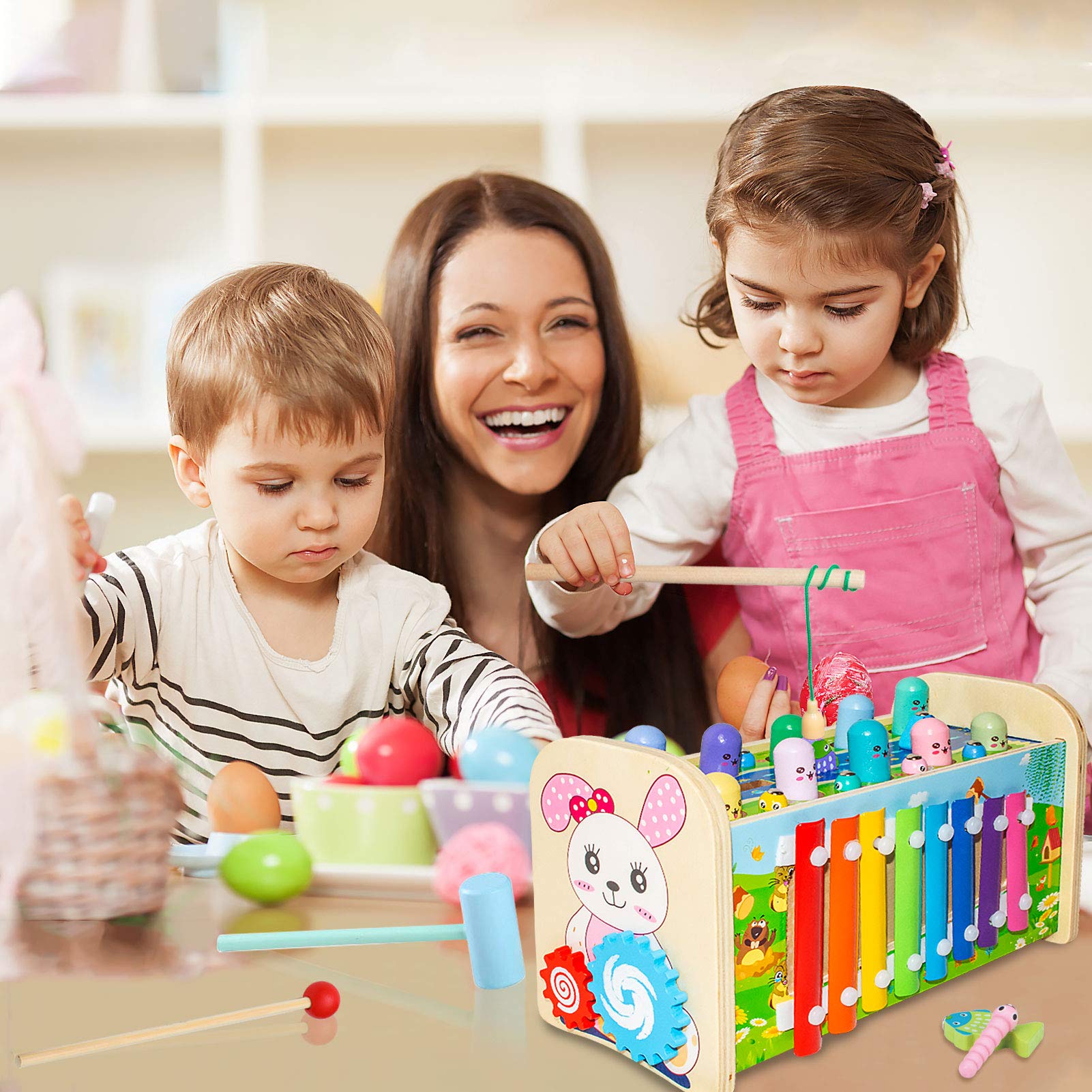 Giocattolo di Legno Martello con Pesca, Xilofono, Ingranaggi in Movimento, Orologio Giocattolo, Pioli Mallet Pound e Tap Toys e Xilofono Giocattoli Musicali in Legno per Bambini Bambino Bambino