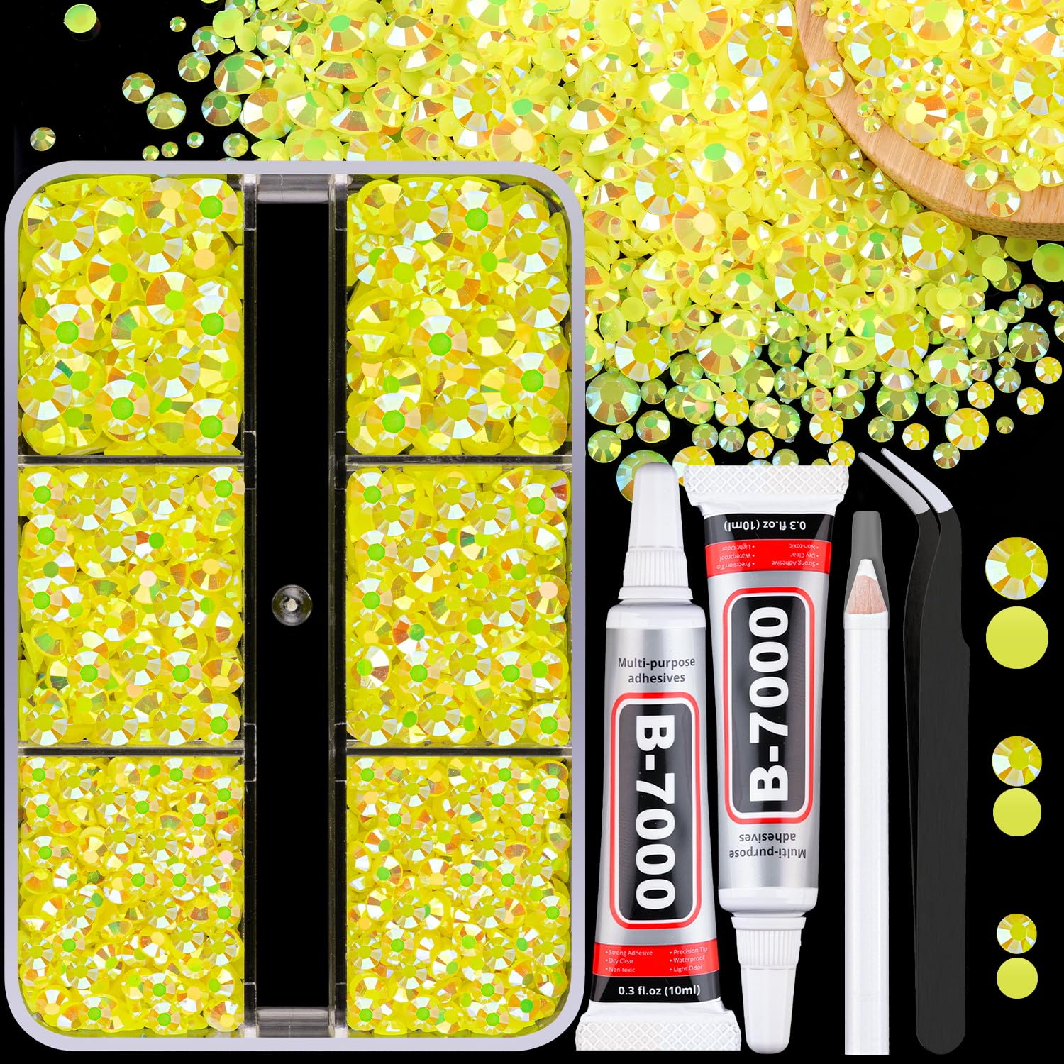 Resin Jelly Rhinestones for Crafting with B7000 Jewelry Glue, 2 Boxes Gold Flatback Crystals with 2Pcs 10ml Glue, Bedazzling Non Hotfix Gems for DIY Tumblers Clothing Shoes Manicure — view 29