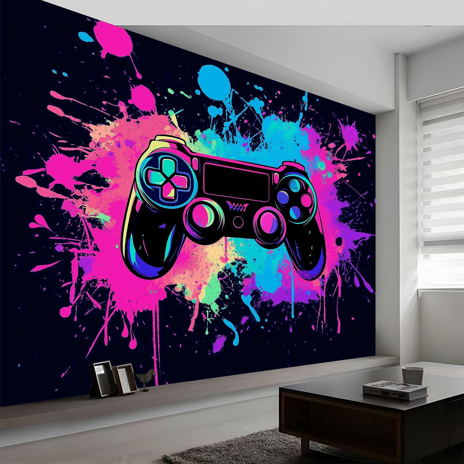 Kontroler gra kolorowa tapeta 3D panoramiczna 400 x 280 cm, fototapeta z włókniny | Fototapeta dekoracyjna do sypialni kolor dekoracje ścienne dla dzieci,
