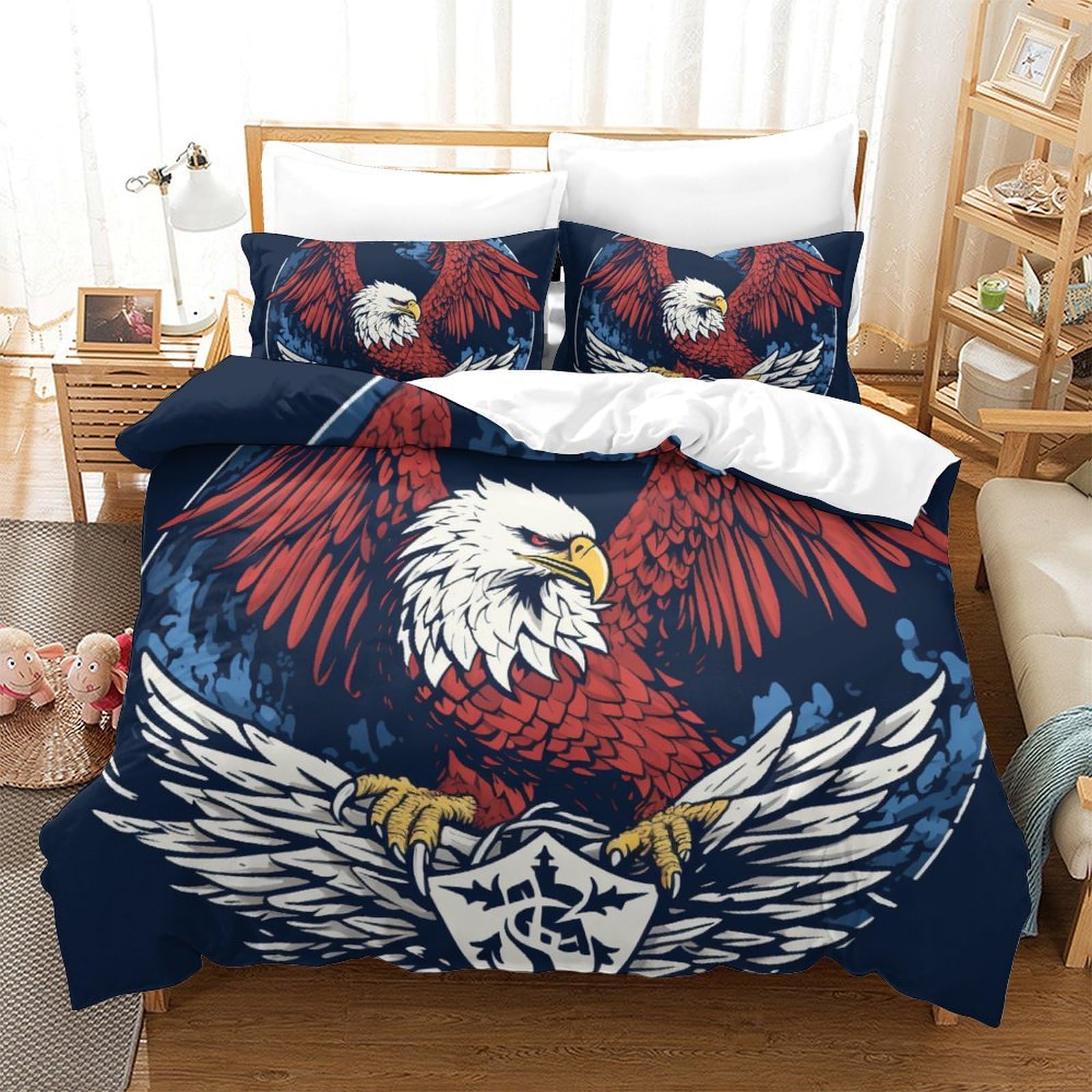 Parure de lit aigle 3D 260x220 cm en microfibre avec 2 taies