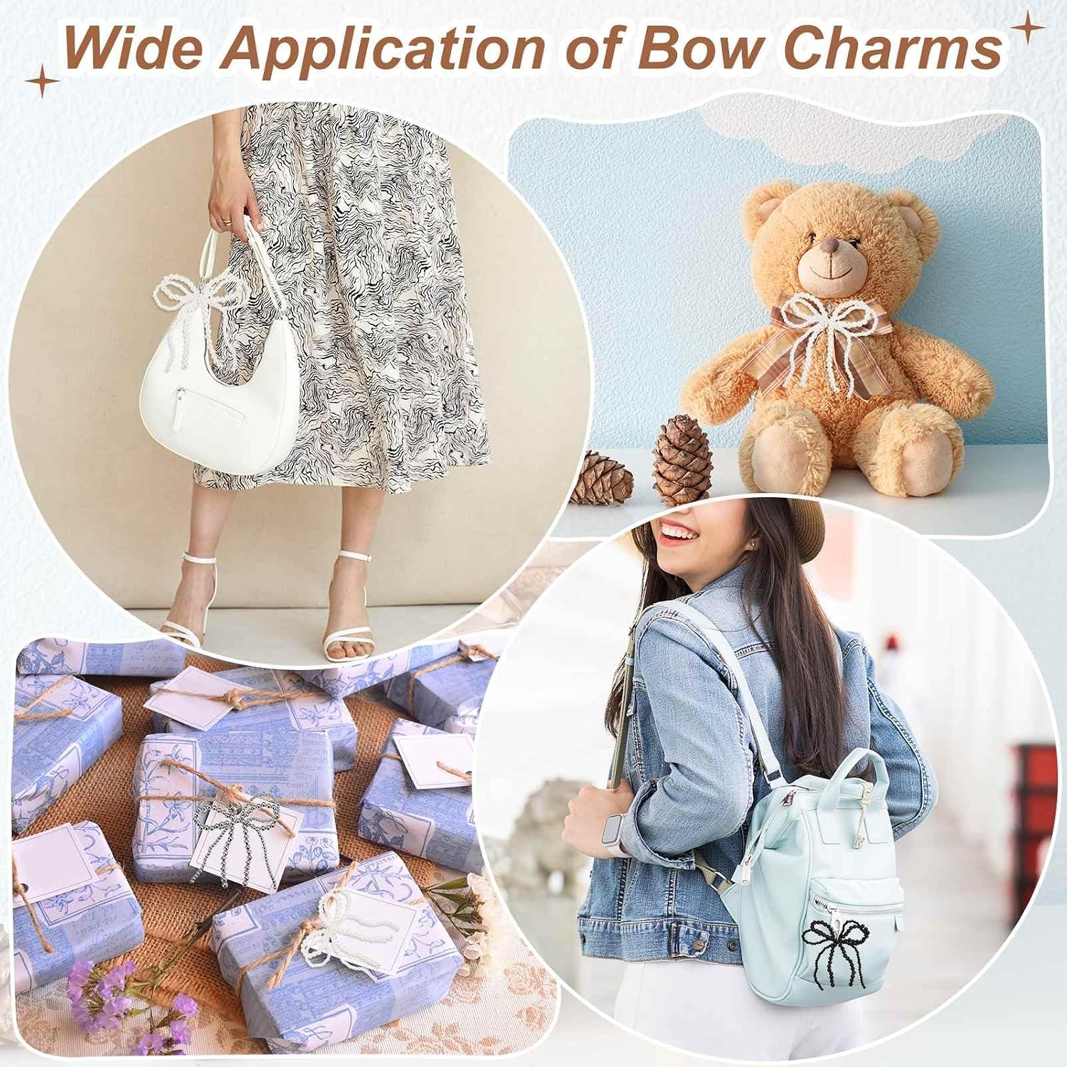 MECCANIXITY Pearl Bow Shoe Charm for Sneakers Bowknot Shoes Decoration Buckle Pearl Beaded Chain for DIY Dress Accessories