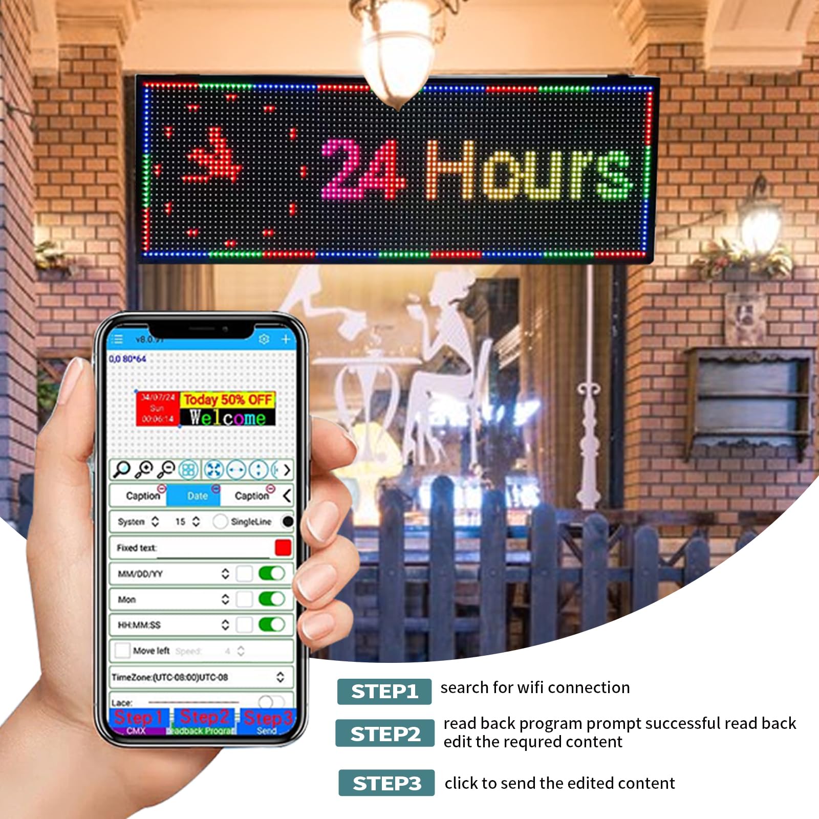 Przewijany programowalny znak LED, P4 Outdoor Digital Word Led Ticker Pantalla Para Publicidad USB Wifi jasna reklama włączona kontrola plakat wyświetlacz małe światła tablicy ogłoszeń 90 cm ×