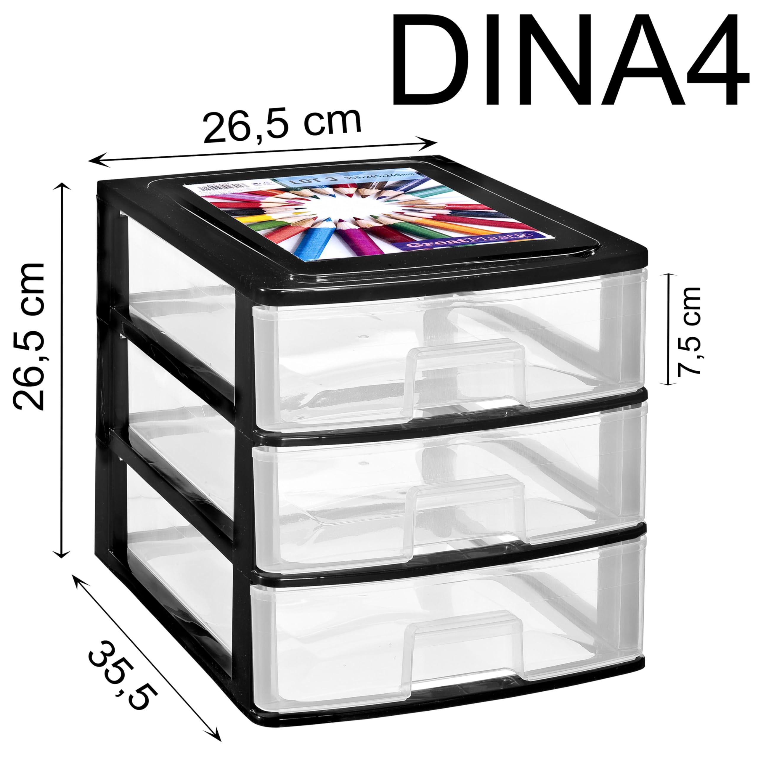 Pudełko szufladami DIN A4 3 35,5x26,5x26,5cm przezroczyste tworzywo
