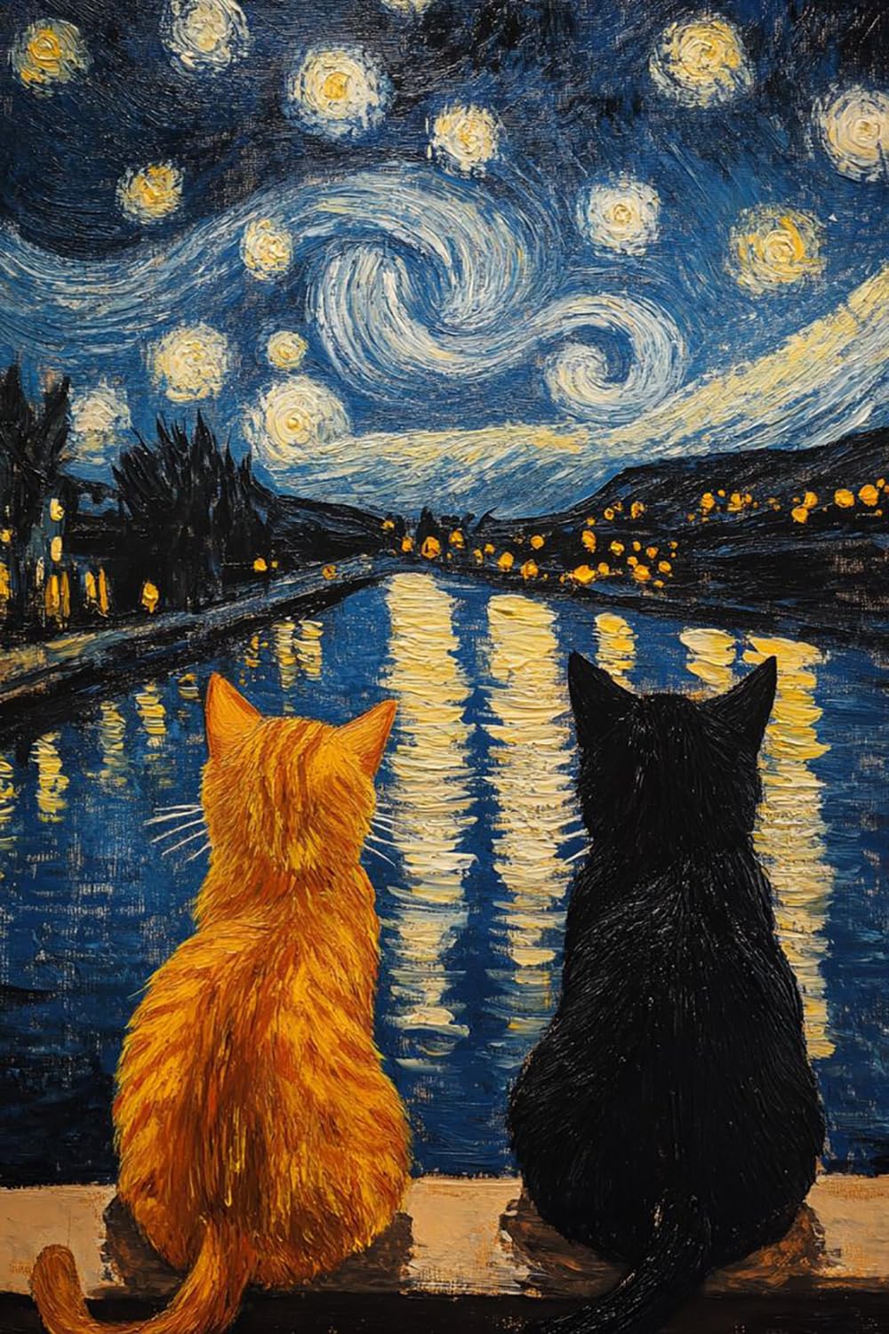 HASTHIP® DIY Diamond Painting Kit for Adult, Cat Starry Night DIY Diamond Art Canvas with Sparkling Resin Rhinestones, Craft Set Unframed Handmade Wall Decor Gift, 30x40cm