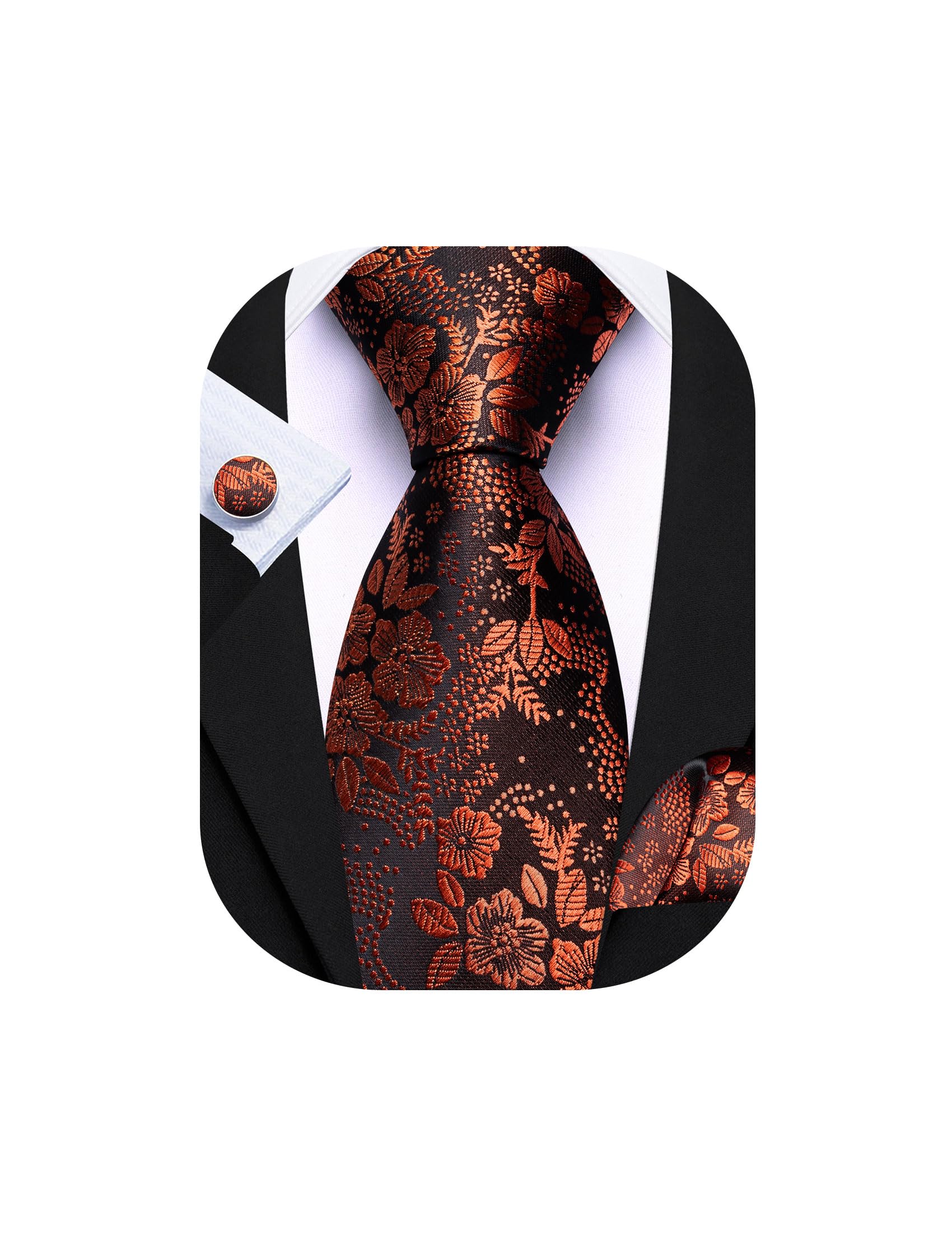 Barry.Wang Men Tie Set Floral Paisley Silk Necktie Pocket Square Cufflinks