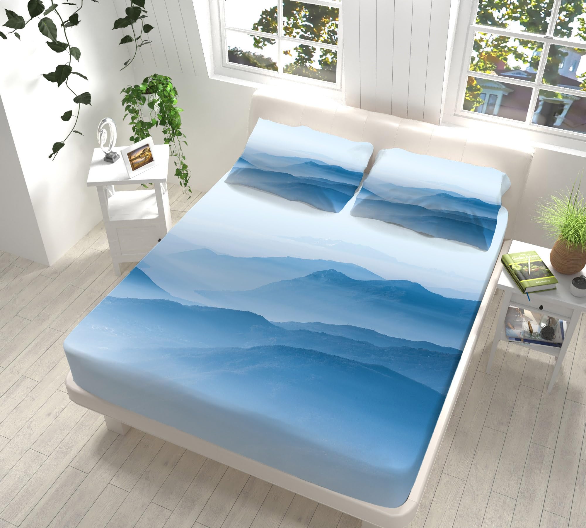 Spannbetttuch 100x200 Blau Druck Weiß Spannbettlaken 100x200cm Bettlaken Mikrofaser Atmungsaktiv Bed Linen Knitterfrei Matratzenbezug Waschbar Bed Sheets 30cm Extra Tiefe Spannbetttücher