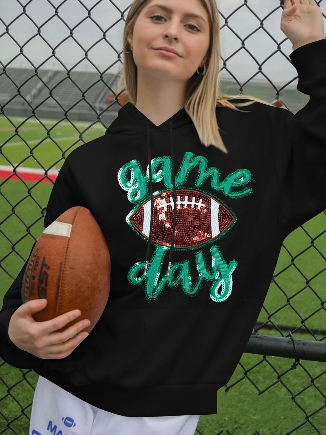 FASHGL Game Day Football Sweatshirt Women: Funny Football Graphic Hoodie Sunday Funday Pullover Hoodies Long Sleeve Tops - Image 5
