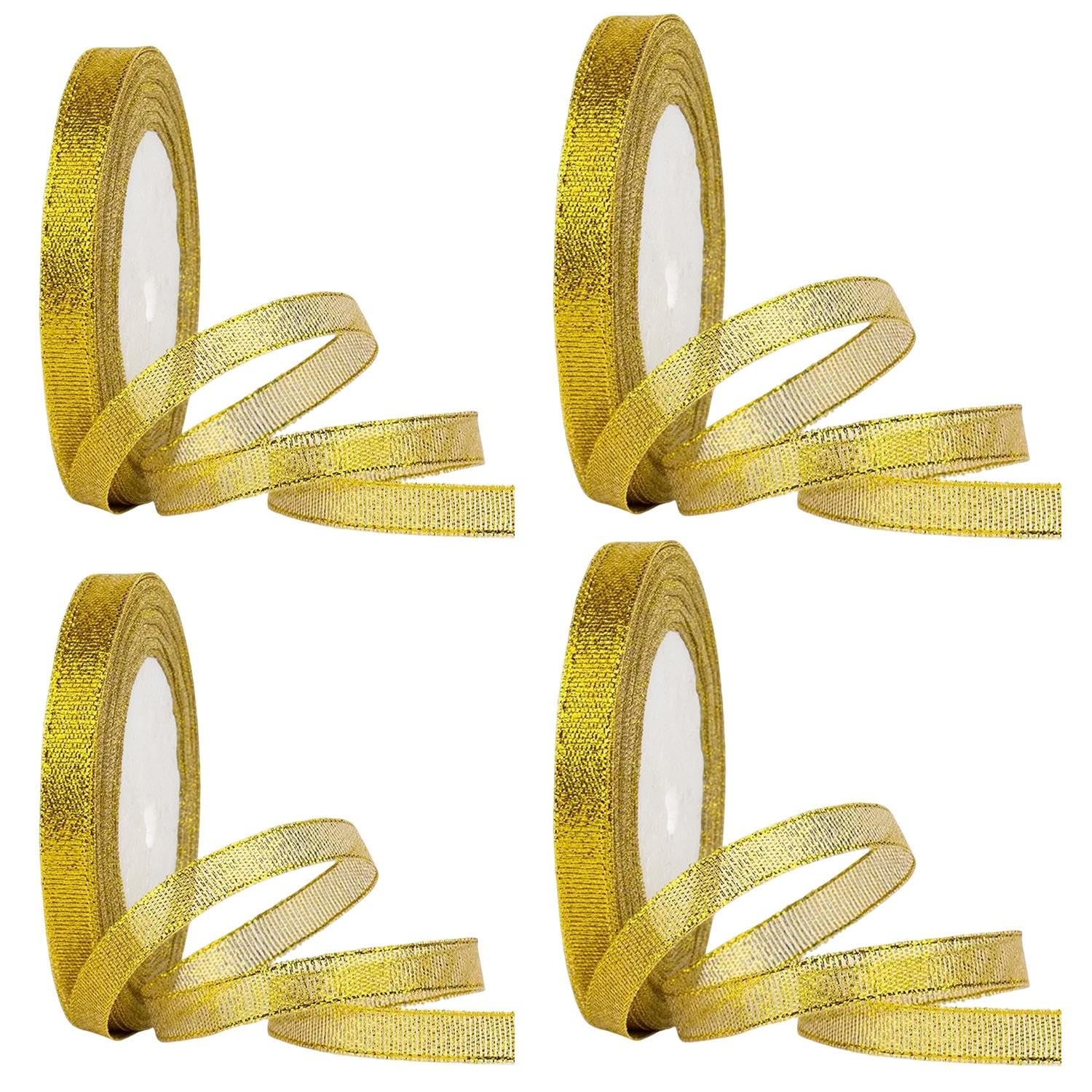 Rnskfg Gold 4 Rolls Of En Ribbon, Gift Wrapping Supplies, Bow Ribbon, Glitter Decorative Ribbon, Suitable For Wedding Arrangements, Party Decorations.