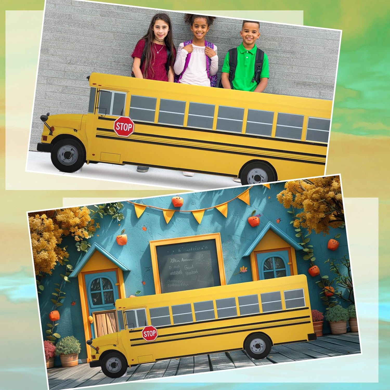 6 ft School Bus Cardboard Cutout Standup Life Size First Day/Back to School Theme Party Decorations Backdrop Photo Prop Stand up for Party Supply