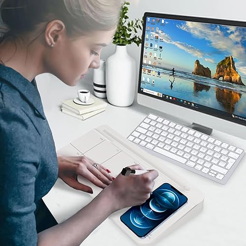 Miniatura 4 de NEXTLUXE - Pizarra blanca de cristal con cargador inalámbrico, pizarra blanca de escritorio con almacenamiento, planificador semanal, almohadilla de