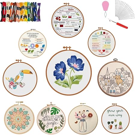 BUZZCRAFT Mega Embroidery Kit for Beginners, Learn 25+ Stitches, 10 Practice Designs, Plenty of Embroidery Floss, Instructions Booklet, DIY Embroidery Kit