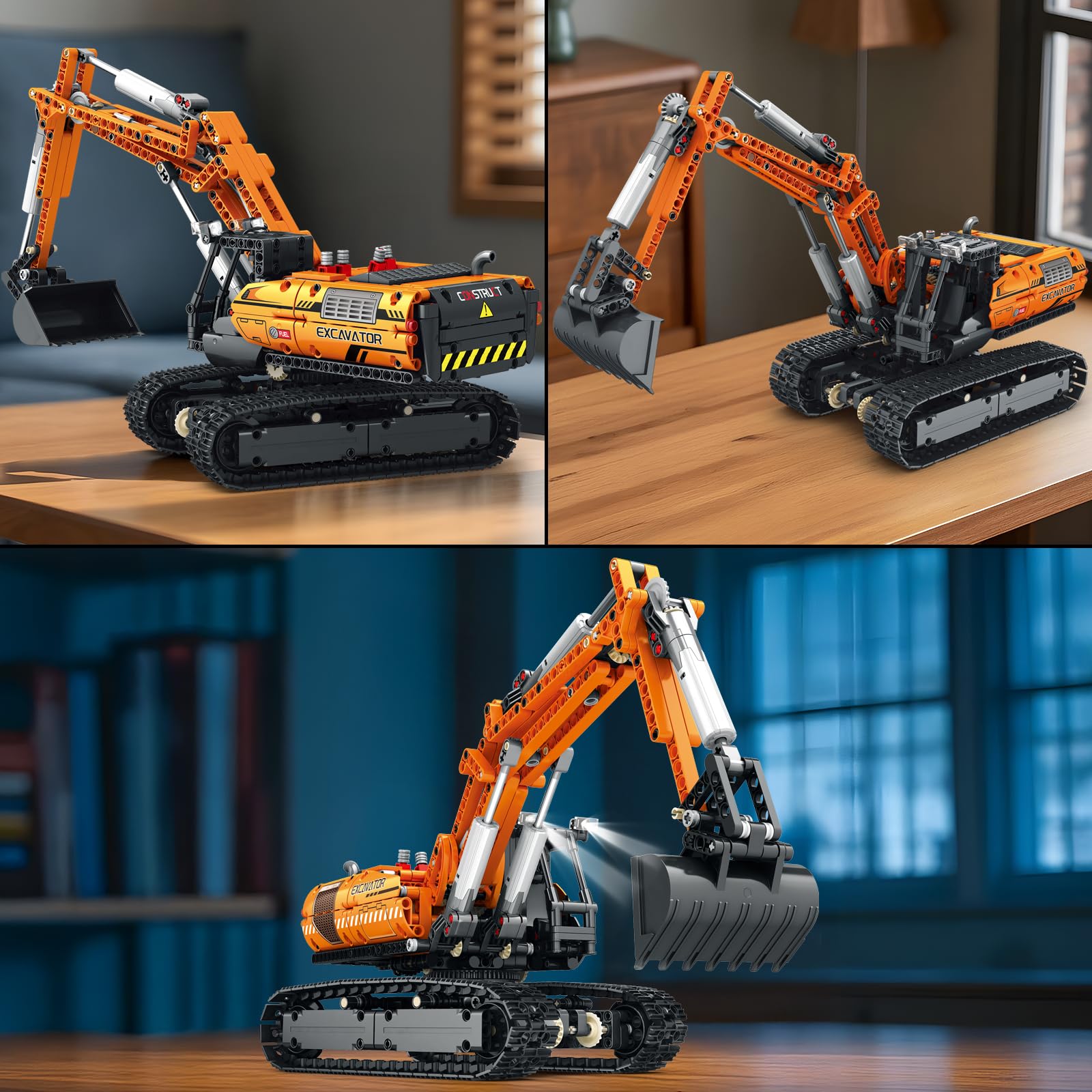 Reobrix Juego de construcción de excavadora RC, modelo de excavadora de control remoto con motor, juguetes de construcción de camiones para niños 22003, bloques de construcción de vehículos, juguetes