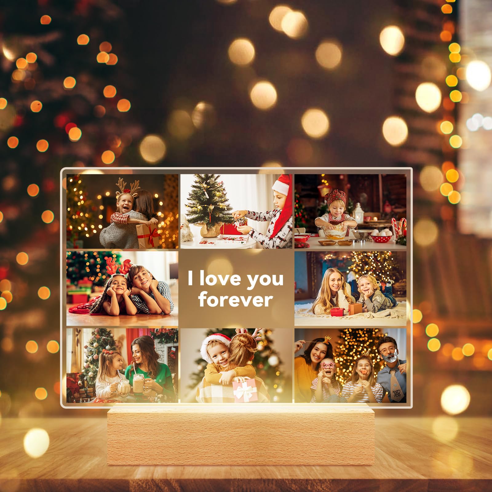 Personalised Photo Frame with Photos, Custom Photo Frames with Night Light, Customised Picture Frame, Personalised Christmas Photo Gifts for Women, Men, Mum, Dad, Kids, Baby, Family, Friends