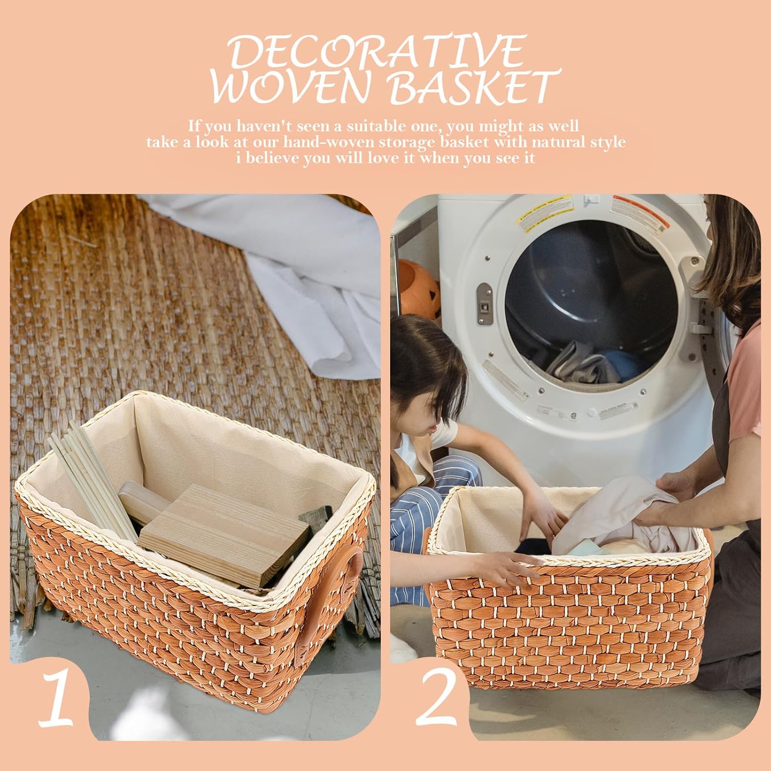 KICHOUSE Woven Grass Storage Basket Small Coffee Color Multipurpose Sundries Organizer Household Storage Bin for Clothes and Snacks