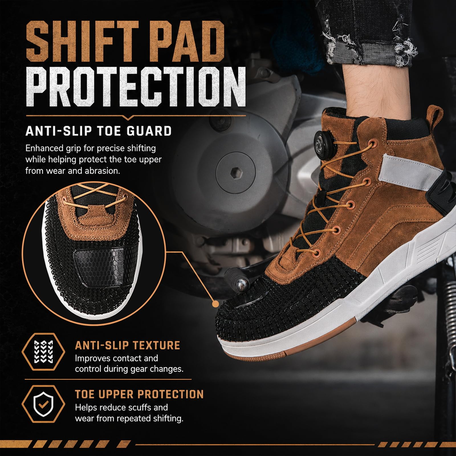 Motorradschuhe Herren, Wildleder Mitte-Spitze Motorradstiefel Protektoren, atmungsaktive & Knöchelstütze, KPU-Zehenschutz und rutschfester Gummisohle, Drehverschluss