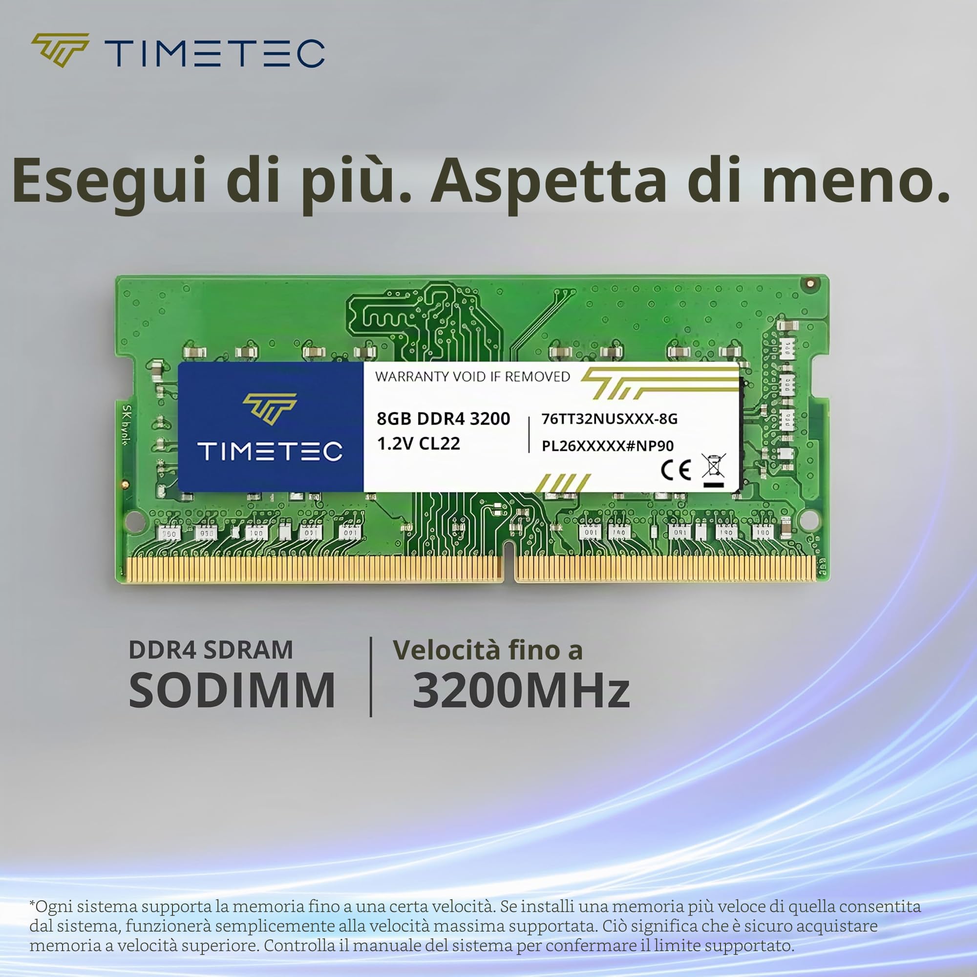 Timetec 8GB DDR4 3200MHz (PC4-3200AA) PC4-25600 SODIMM RAM per laptop, mini PC e computer All-in-One – Non-ECC Unbuffered, 260 pin, 1,2V CL22 modulo di memoria