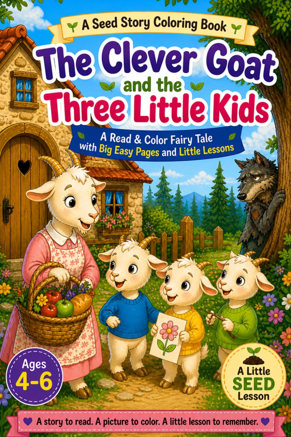 The Clever Goat and the Three Little Kids: A Read & Color Fairy Tale with Big Easy Pages and Little Lessons (Seed Story Coloring Book Series)