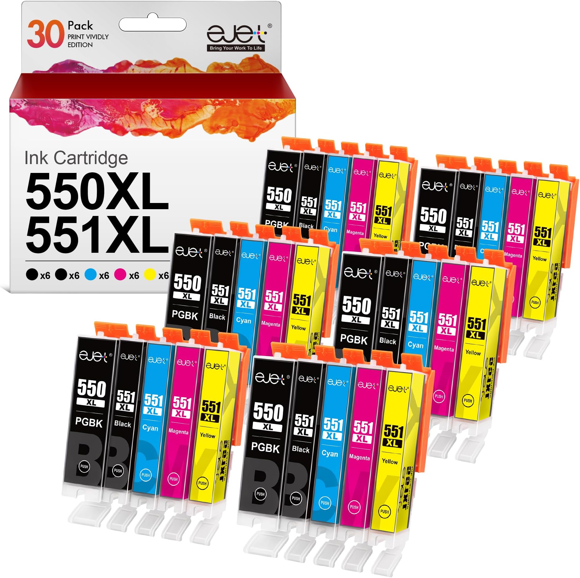 6 Cartouches D'encre C/M/Y Compatibles Canon Pixma – Go Inks C-551 (12ml) Pour IP7250, MG5550, MX920