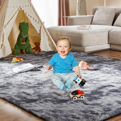 Miniatura 7 de Alfombras de área de pelo largo para sala de estar, 5 x 7 pies, alfombra rectangular acogedora antideslizante, alfombra de interior para niños y