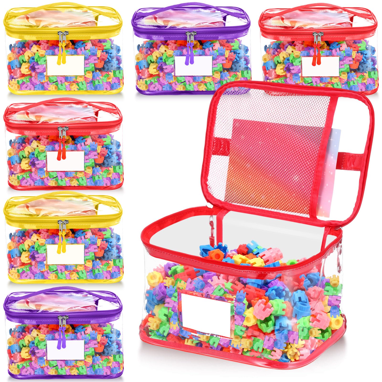 6 Pack Large Clear Toy Storage Bags with Zipper 13.2 x 9.3 x 7.6