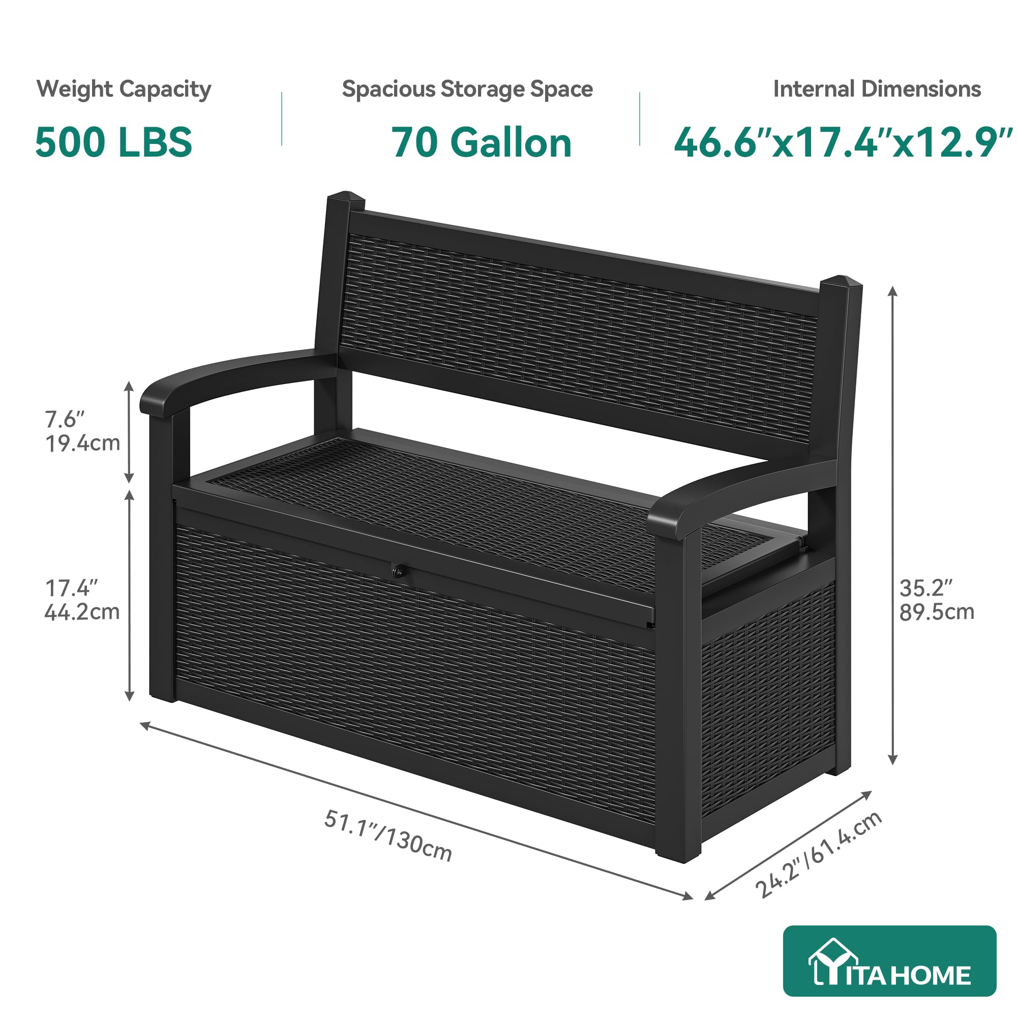 YITAHOME Aufbewahrungsbox mit 270L Fassungsvermögen, Allwetter-Resin Gartenbank mit abschließbarem Deckel, Gartenaufbewahrung für Terrassenmöbel, Kissen, Werkzeuge und Poolzubehör Schwarzer-Stuhl