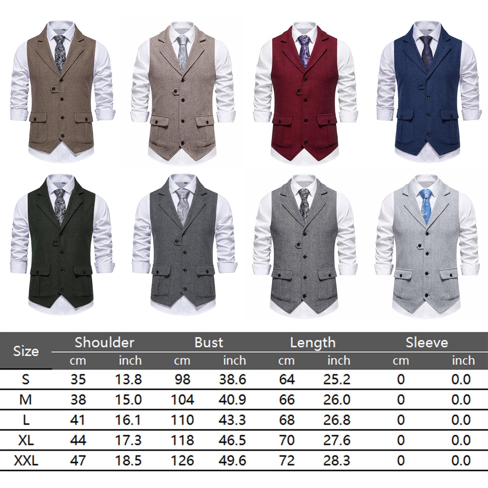 Gilet da uomo senza maniche con scollo a V, formale, in tweed, classico, business, casual, per feste, matrimoni, con tasca