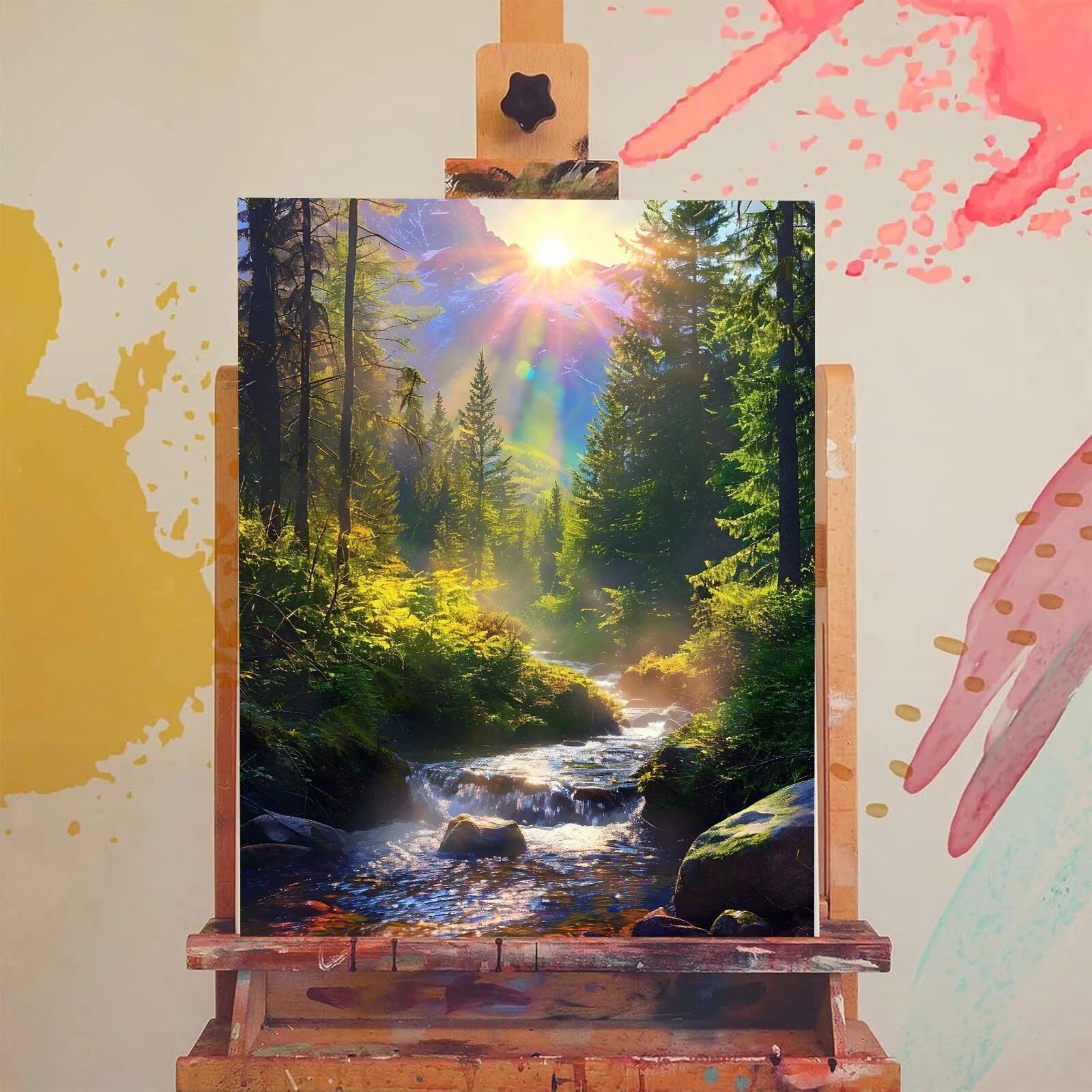 Kit de Pintura por Números, Bosque Arroyo Pintar por Numeros Adultos, DIY Paint By Numbers Kit Pintura Niños, con Pinceles y Pinturas Acrilicos, Lienzos para Pintar Pinturas (Sin Marco) 80x110cm M-888
