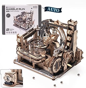 ROKR 3D Puzzles for Adults, Electric Model Kits Marble Spaceport LGC01, 472pcs Marble Run Brain Teaser Wooden Puzzles Building Toy, Desk Decor Creative Birthday Gifts for Men/Women 14+
