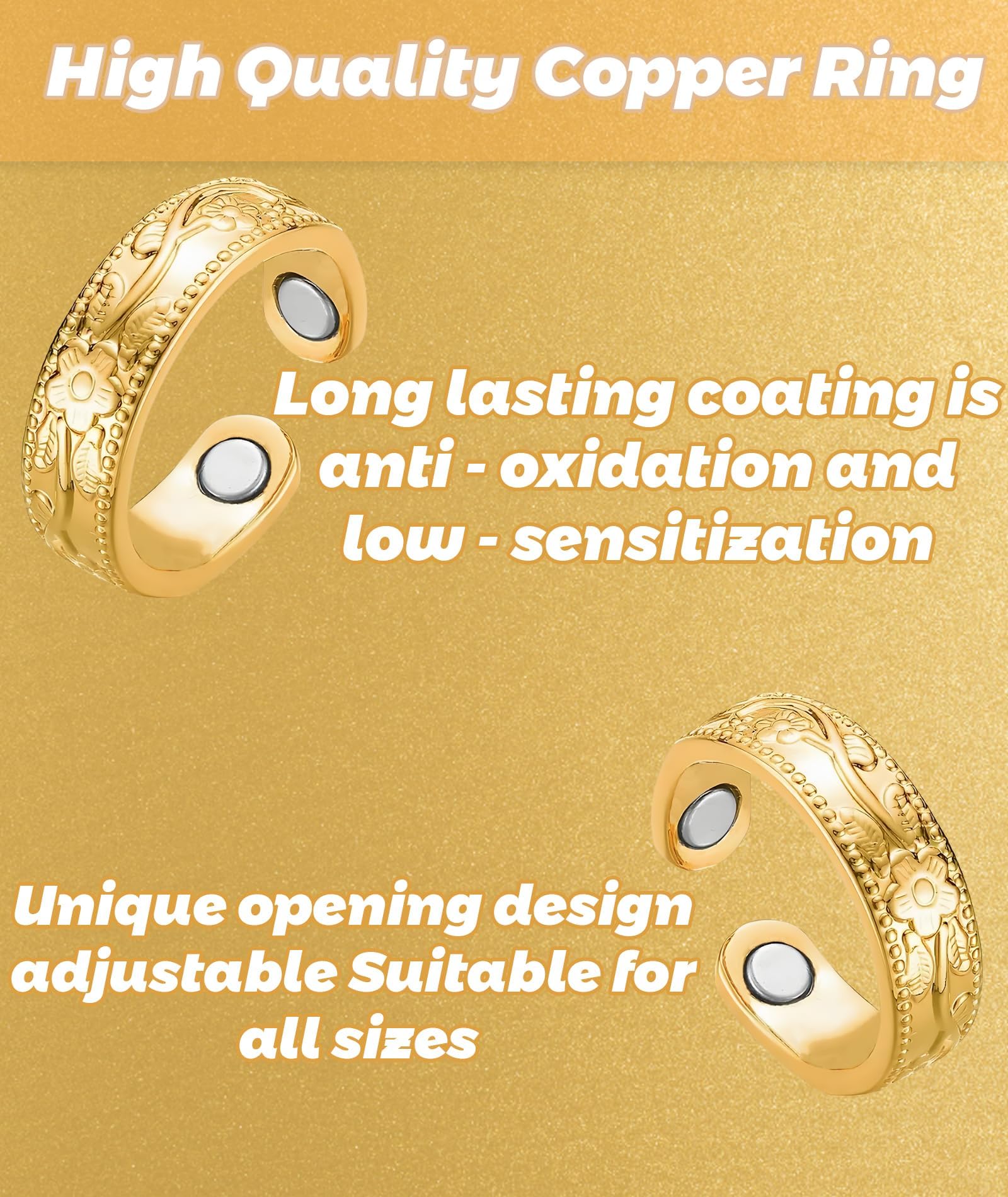 SQUISHCO Copper Ring for Men, Blood Sugar Control Ring Adjustable Magnetic, Therapy Ring for Blood Sugar Management Diabetic Control for Men and Women - Image 4 thumbnail