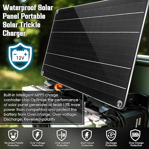Miniatura 2 de Saillong Mantenedor de cargador de batería solar de coche de 10 W 12 V, panel solar impermeable, cargador solar portátil con encendedor de