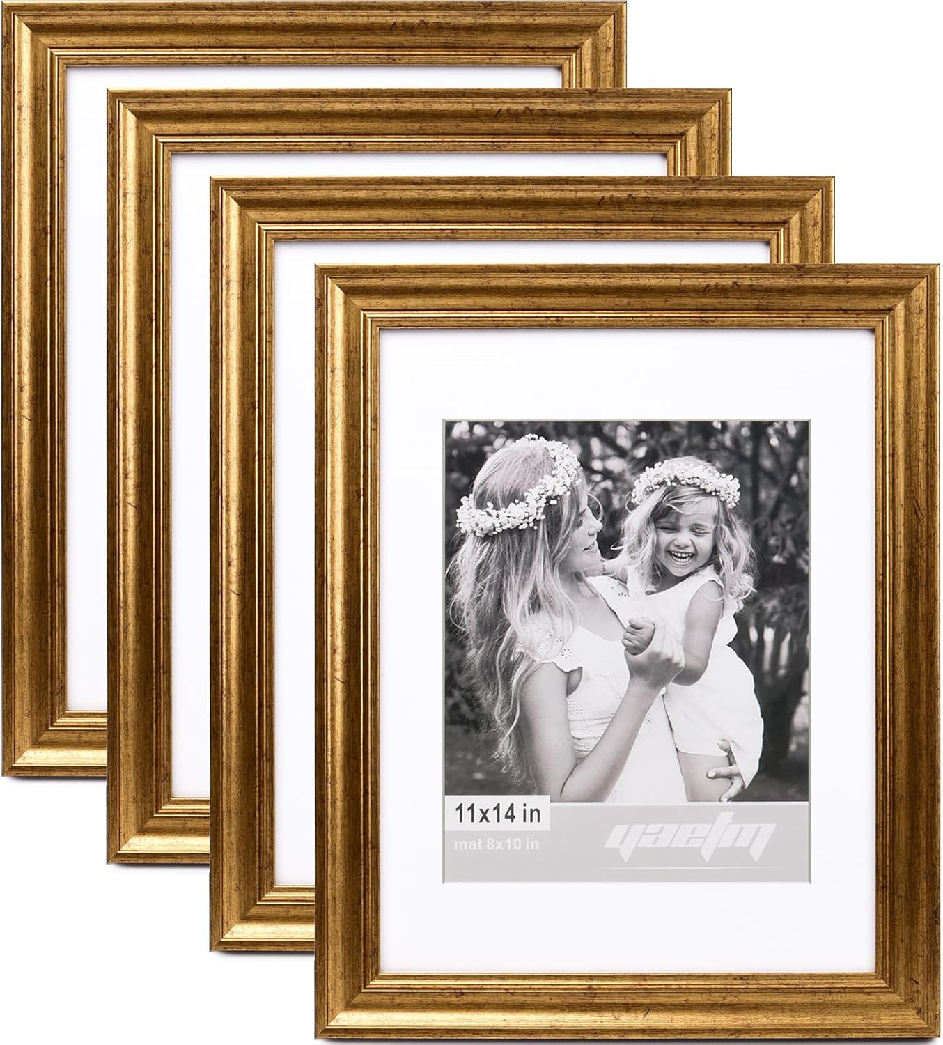 Yaetm 11x14 Gold Picture Frame with Mat for 8x10 Set of 4