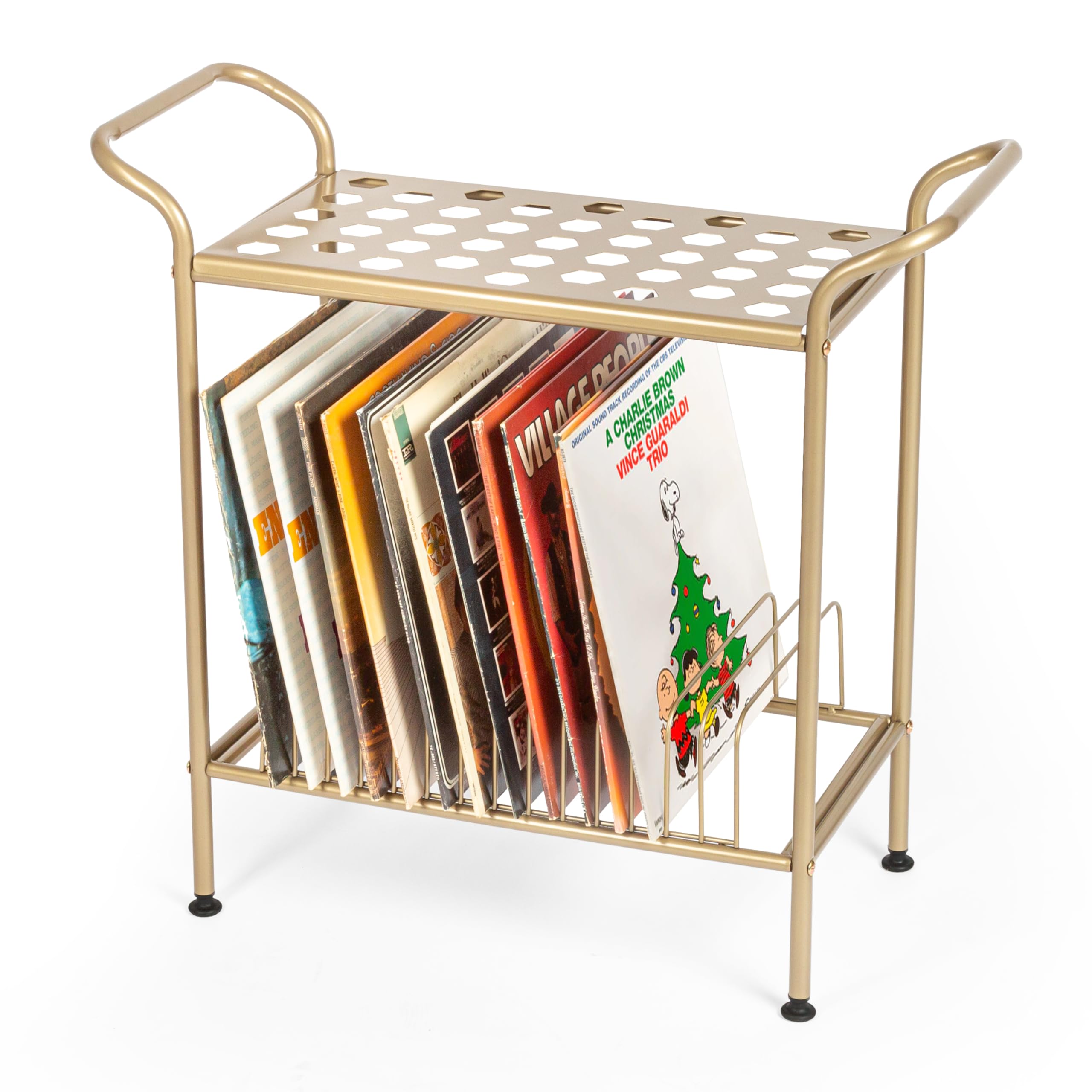 COSTWAY Platenspelerstandaard met 5 verdiepingen met vinyl tentoonstellingsrek, platenstandaard, platenhouder, vinylplaten, platenspeler, rek voor albums, cd's, 50 x 51 x 145 cm (koffie