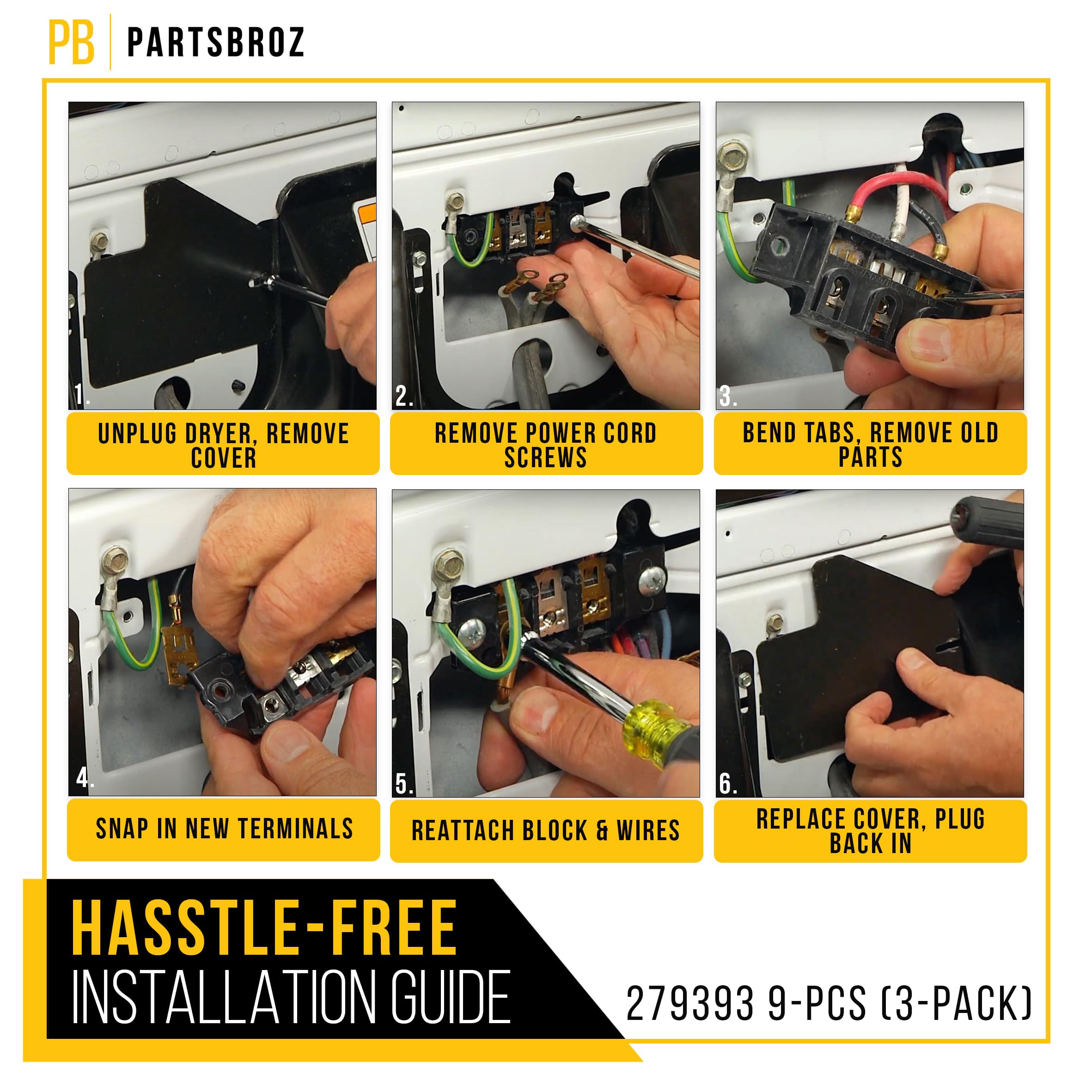 PartsBroz 279393 Dryer Terminal Block Screw Kit Cord (9-PCS) (3
