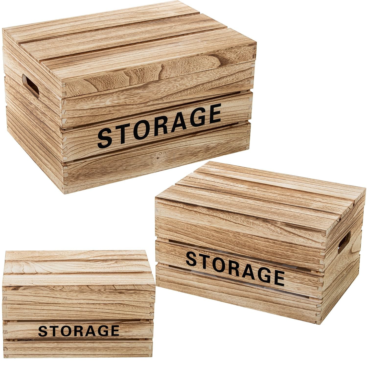 Boîtes de rangement en bois avec couvercle DRW coffre bois naturel empilable