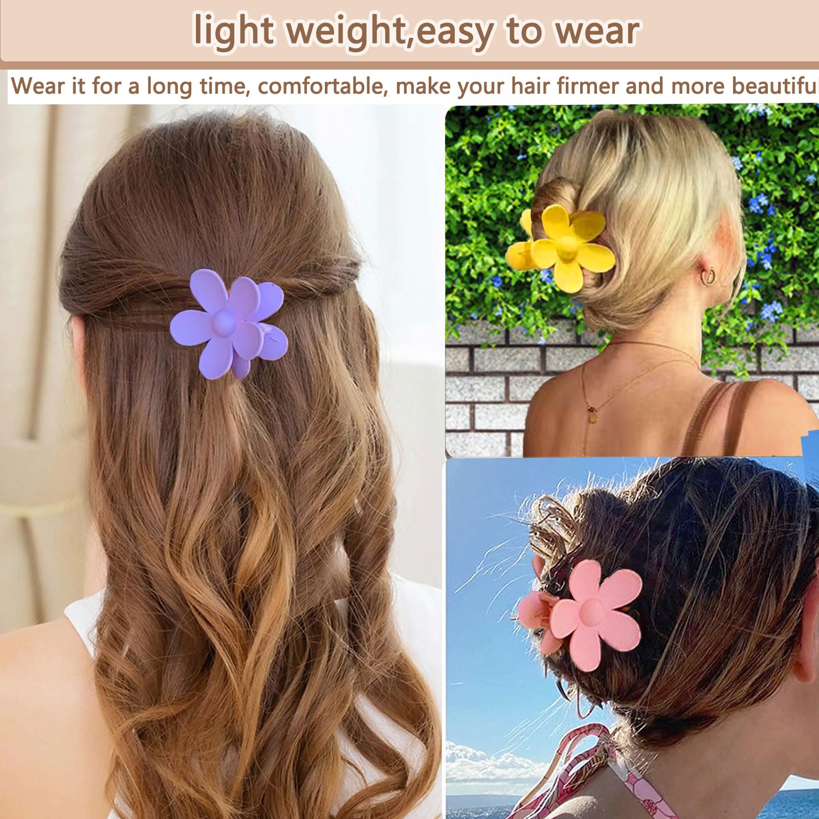 BAISEN 6 pcs Color Flower Hair Clips,3.14″ Large Hawaiian Flower Claw Clip for Women Thin Thick Curly Hair,Strong Non-slip - Image 3