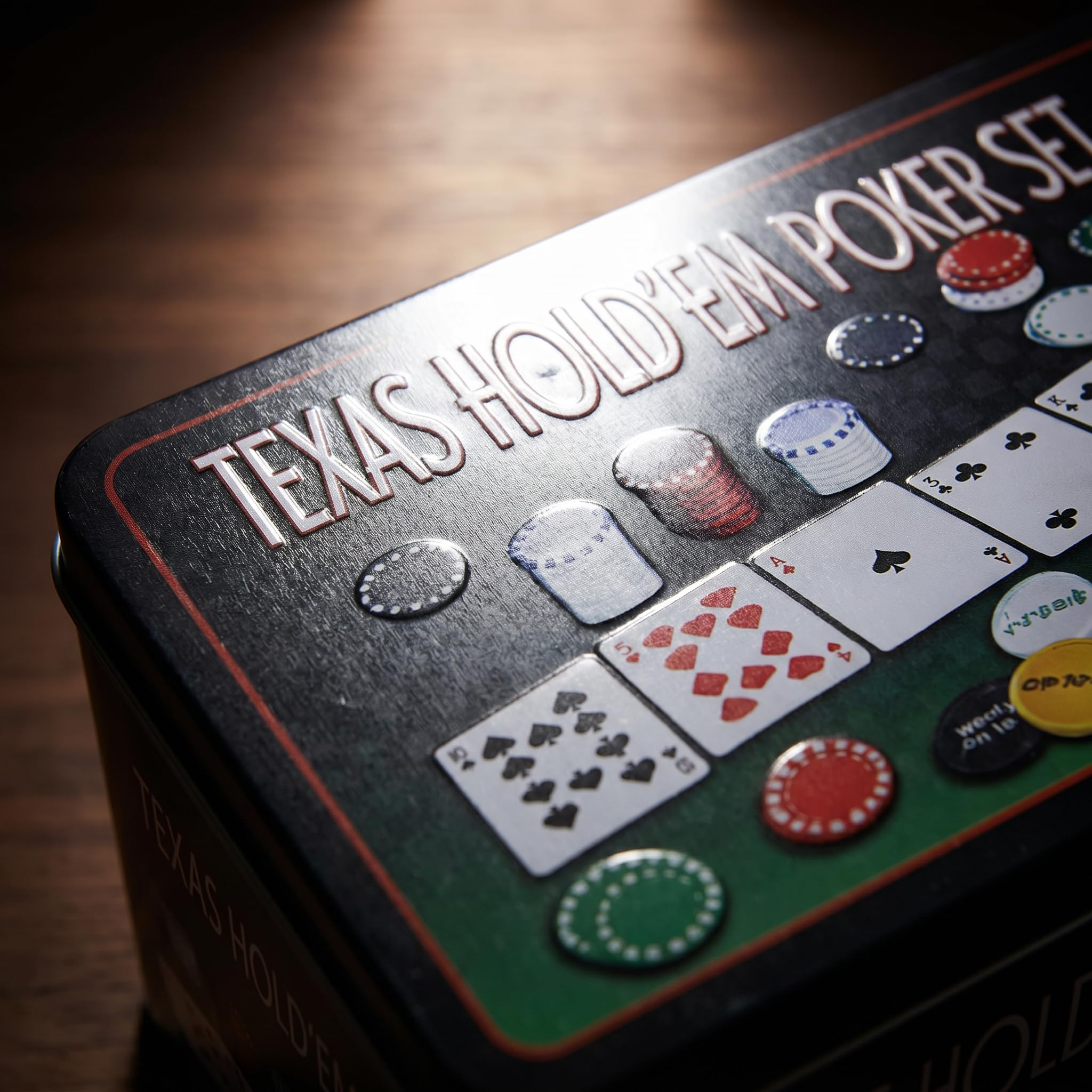 various Set de poker avec 200 jetons et boîte métallique, jeu de poker Texas Holdem avec 2 Decks et bouton Dealer, Kit Poker pour Blackjack, casino et soirées de jeu en famille