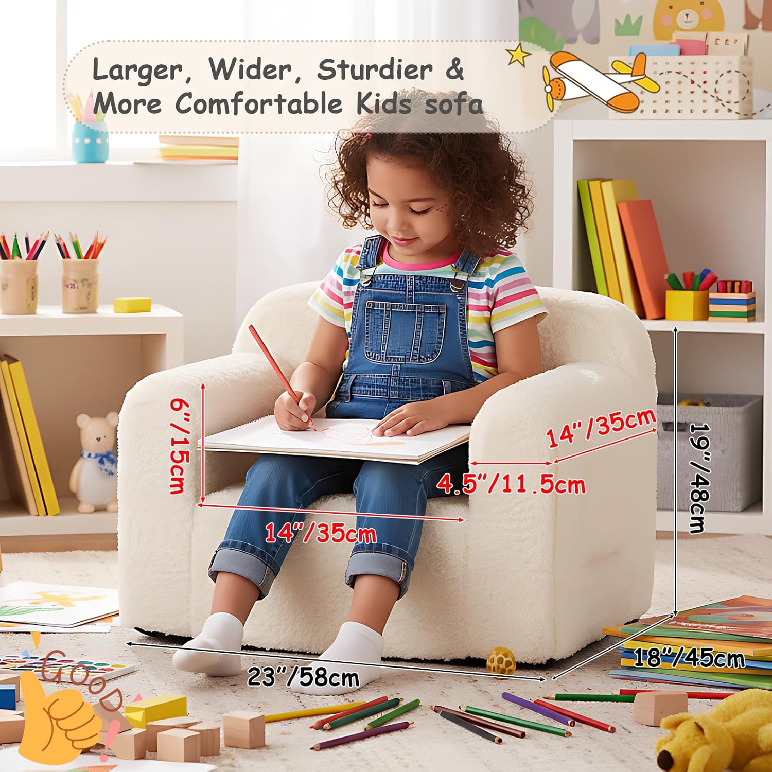 Tiita Kids Sofa, Childrens Couch with Carry Handle, Portable Kids Foam Sofa Couch, Lightweight Kids Chair for Playroom, Dorm Room, Small Space, Beige