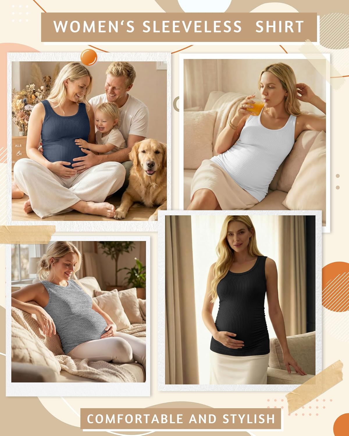 Ficerd 4 Pack Women's Maternity Tank Tops, Side Ruch Sleeveless Cotton Pregnancy Shirts Casual Ribbed Basic Maternity Clothes - Image 4