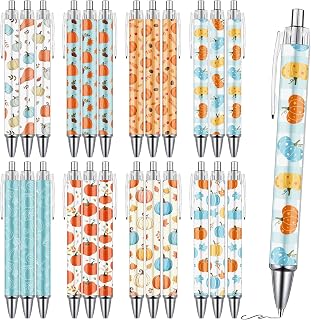 Wxiben Fall Ballpoint Pens Gifts - 24 Pcs Autumn Pumpkin Ballpoint Pen Set Thanksgiving Maple Leaf Retractable Smooth Writing Ball Point Pen Favor for Women Men Office School Harvest Party Supplies