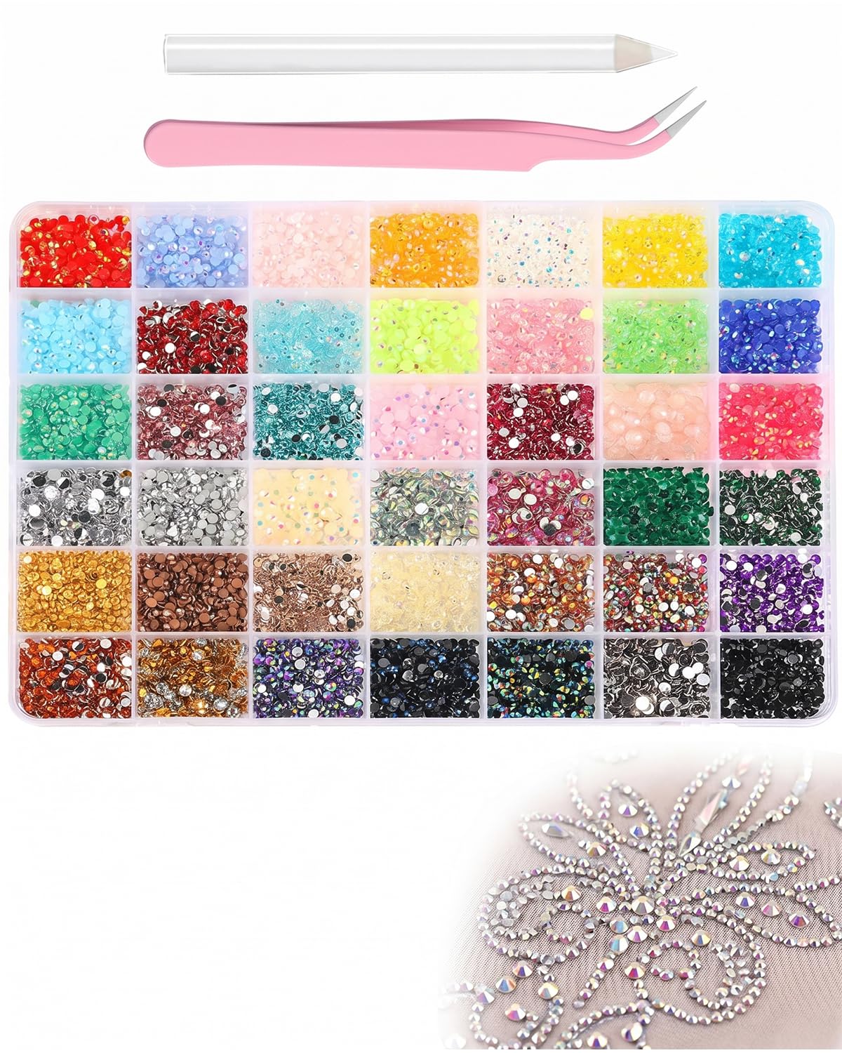 10000PCS Kit Strass Unghie 24 Colori 3mm, Set Completo Brillante con Pinzetta, Penna Cera e Colla per Nail Art, Decorazioni Fai da Te e Bijoux