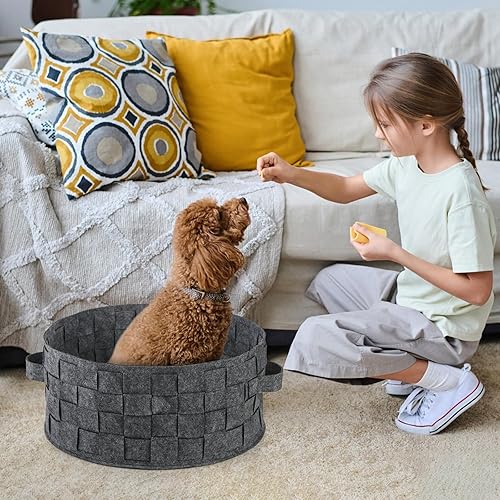 Miniatura 6 de WUWEOT Cesta de cama tejida para gatos, sofá cama redonda de fieltro para perros pequeños, 17 x 7.7 pulgadas, cama para dormir para mascotas con
