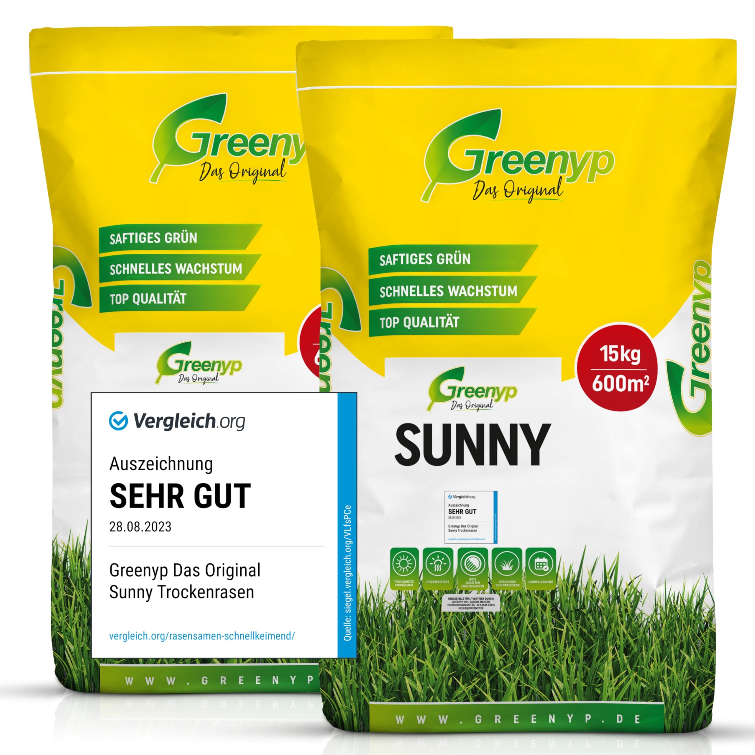 Greenyp® Sunny I erba secca resistente alla siccità, 30 kg per 1200 m², semi di erba, seme di prato, semina di erba, semina di erba