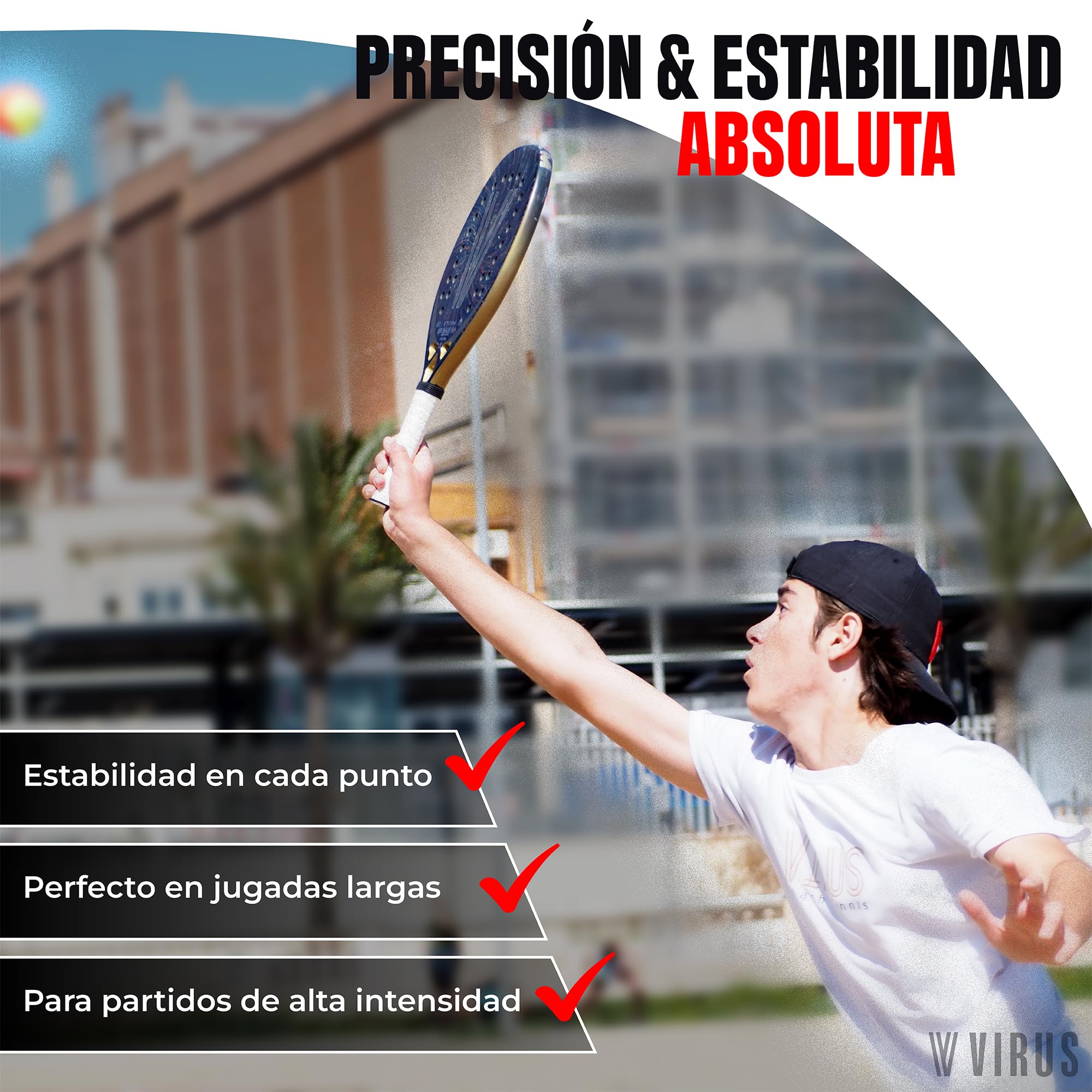 VIRUS Storm Raqueta Beach Tennis Profesional – Carbono 3K, Black EVA Soft, Balance Medio, Potencia y Precisión, Incluye Funda