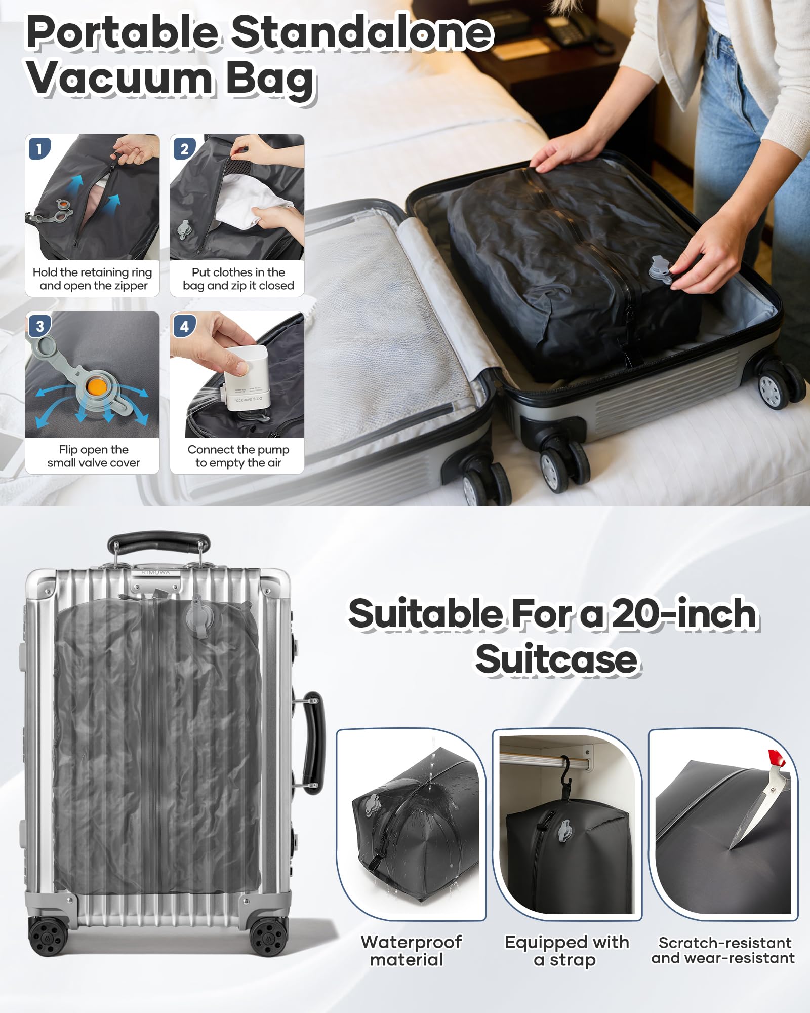 BJLFS Plecak próżniowy torba podróżna z pompką Ryanair torby kabinowe 40 x 30 x 20 cm torba podręczna Wizzair Easyjet Vueling bagaż podręczny worki próżniowe do podróży wodoodporny plecak na laptopa