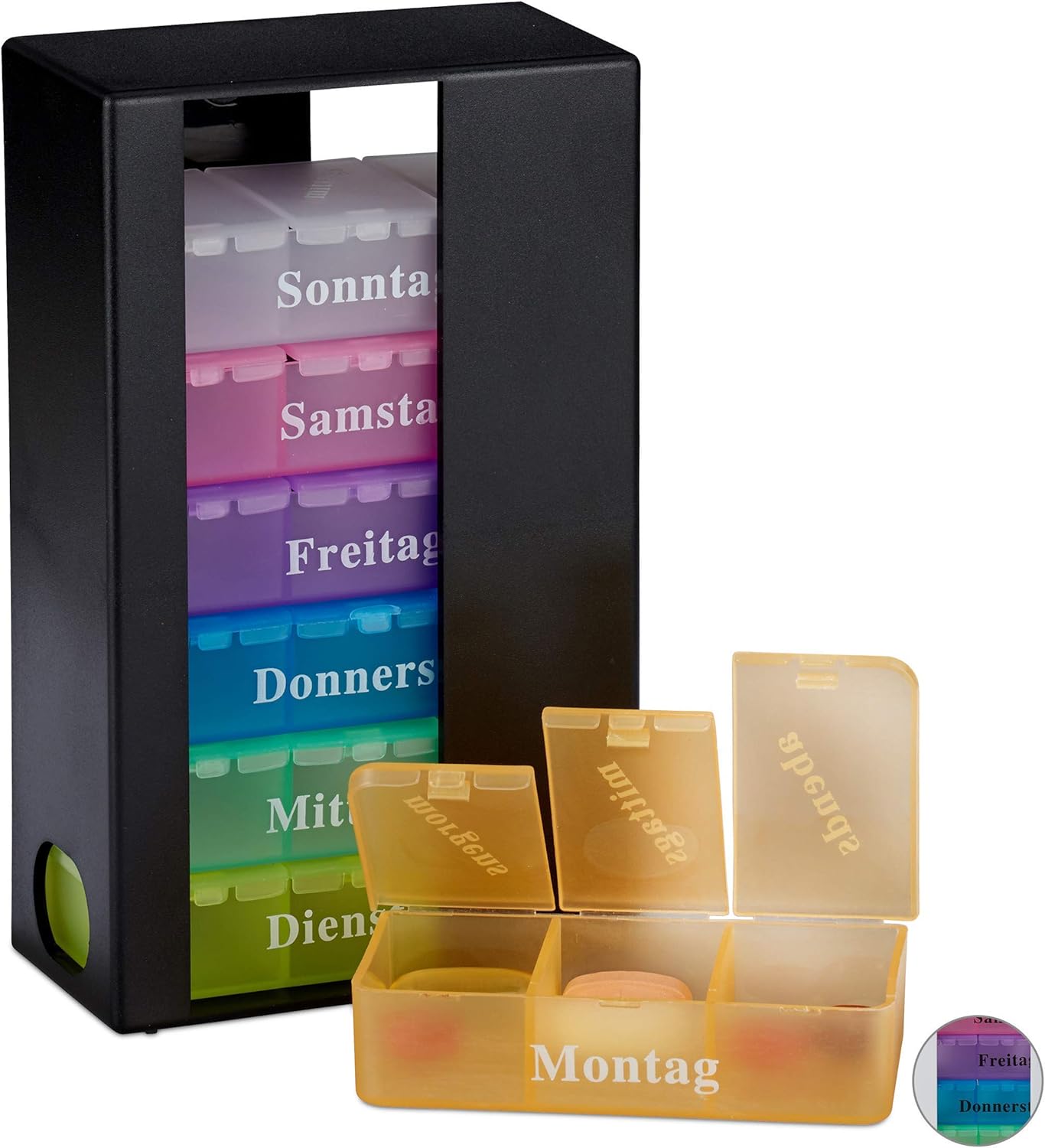 Relaxdays 7Day Pill Box, Weekly Medicine Case, 3 Compartments, Morning