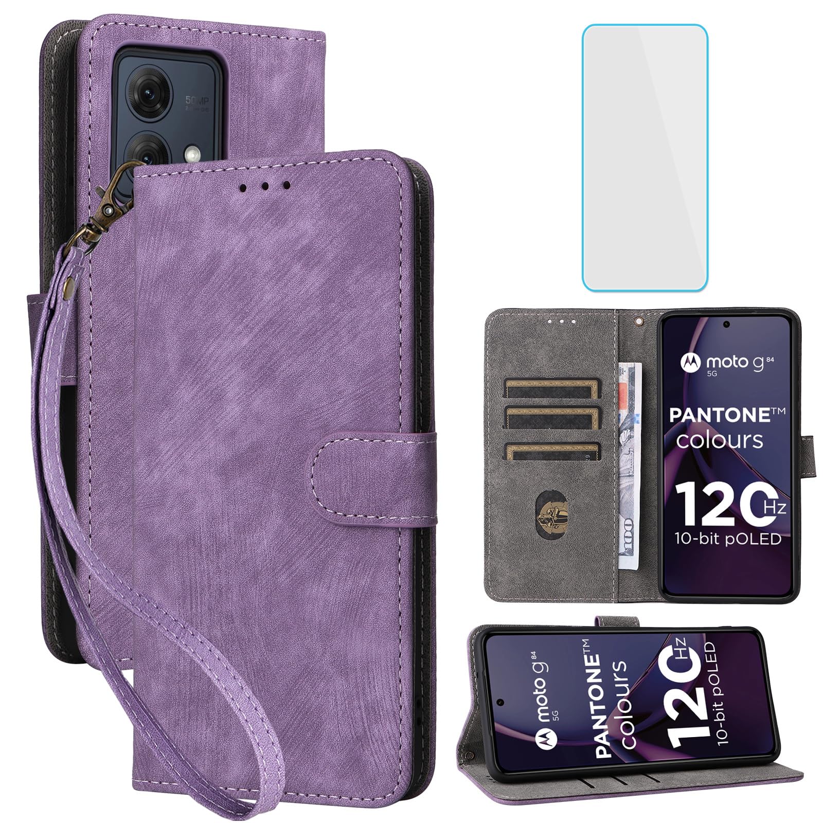 Motorola Moto G84 5G Wallet Case with Screen Protector RFID Blocking Leather Flip Card Holder Kickstand Women Men Phone Case for Motorola G 84 XT2347