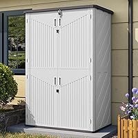 Aoxun 64 Cu Ft Waterproof Outdoor Storage Shed with Floor - 4-Door Vertical Cabinet for Garden, Garage, Pool, Bike Storage (White)