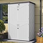 Aoxun Outdoor Storage Shed, 64 Cu.Ft Vertical Storage Sheds Outdoor with Floor, Outdoor Waterproof Storage Cabinet for Garage Storage, Pool Storage, Bike Shed, Garden Shed (White)